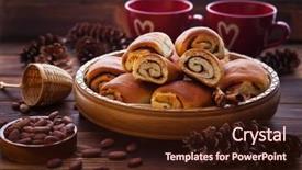  Presentation with cinnamon - Theme featuring homemade cinnamon buns with chocolate - sweet food background and a wine colored foreground