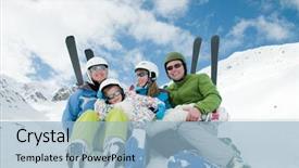  Presentation with 3d family - Beautiful PPT theme featuring winter tourism - family ski snow and fun backdrop and a  colored foreground