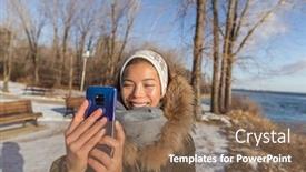  Presentation with winter weather - Beautiful PPT layouts featuring winter-travel-asian-tourist-woman backdrop and a violet colored foreground