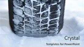  Presentation with tyre - Presentation theme consisting of winter tyre on the road background and a light blue colored foreground
