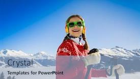  Presentation with vacation - Cool new PPT theme with winter-vacation-snow-skier-girl backdrop and a light blue colored foreground