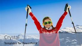  Presentation with vacation - Slide set enhanced with winter-vacation-snow-skier-girl background and a light blue colored foreground