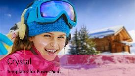  Presentation with vacation - Cool new presentation theme with winter-vacation-snow-skier-girl backdrop and a red colored foreground