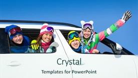  Presentation with friends - Cool new PPT layouts with winter vacations in car backdrop and a sky blue colored foreground
