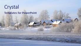 Presentation with winter river - Cool new theme with winter village on coast river backdrop and a sky blue colored foreground