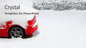  Presentation with winter weather - Slides featuring winter weather - back of a red car background and a sky blue colored foreground