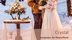  Presentation with bride - Colorful slide set enhanced with winter-wedding-nice-groom backdrop and a coral colored foreground