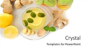  Presentation with ginger - Theme enhanced with winter wemon - natural medicine concept ginger honey background and a white colored foreground
