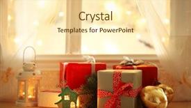  Presentation with gifs christmas - PPT theme featuring winter window - beautiful christmas gifts on windowsill background and a cream colored foreground