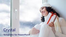  Presentation with christmas girl - Cool new slide deck with winter window - beauty young girl with christmas backdrop and a  colored foreground