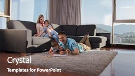  Presentation with young children playing - PPT theme consisting of winter window - happy young family playing together background and a tawny brown colored foreground