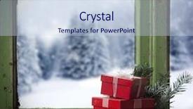  Presentation with red chinese winter festival - PPT layouts featuring winter window and red gift background and a sky blue colored foreground