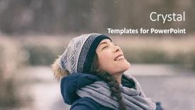 Presentation with winter weather - Audience pleasing PPT theme consisting of winter-woman-happy-enjoying-snow backdrop and a gray colored foreground