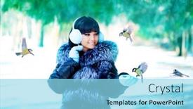  Presentation with winter scene - Cool new PPT theme with winter woman on winter background woman young girl feeding birds in the winter landscape winter scene backdrop and a arctic colored foreground