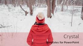  Presentation with walking trail - Slides having winter-woman-walking-in-snow background and a red colored foreground