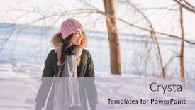  Presentation with nature river - Presentation enhanced with woman walking out on forest background and a light gray colored foreground