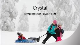  Presentation with winter wonderland - Presentation theme featuring winter wonderland - boy on inflatable toboggan background and a light gray colored foreground