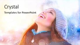  Presentation with girl model - Beautiful PPT theme featuring winter young woman portrait beauty backdrop and a cream colored foreground