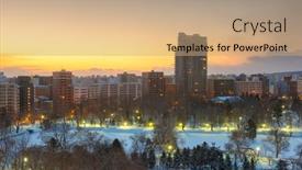  Presentation with city japan - Presentation design consisting of wintery-city-skyline-in-sapporo background and a coral colored foreground