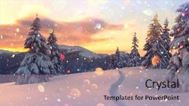  Presentation with winter scene - Theme enhanced with wintry scene with snowy tree background and a mint green colored foreground