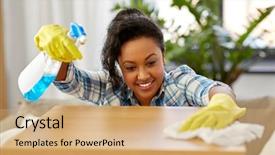  Presentation with tissue paper - Slide set featuring wipe - household cleaning and people concept background and a coral colored foreground