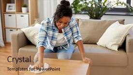  Presentation with tissue - Amazing slide set having wipe - household cleaning and people concept backdrop and a coral colored foreground