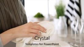  Presentation with thai food dishes - PPT theme enhanced with wipe - woman wiping dishes closeup background and a  colored foreground