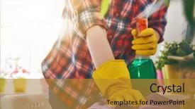  Presentation with room cleaning - Colorful theme enhanced with wipe room - beautiful young woman makes cleaning backdrop and a gold colored foreground