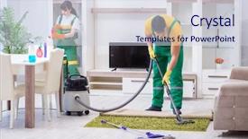  Presentation with room cleaning - Theme enhanced with wipe room - cleaning professional contractors working background and a sky blue colored foreground
