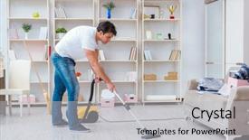  Presentation with cleaning - Theme having wipe room - man doing cleaning at home background and a light gray colored foreground