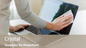  Presentation with electronics - Colorful PPT theme enhanced with wipe room - people housework electronics and housekeeping backdrop and a coral colored foreground