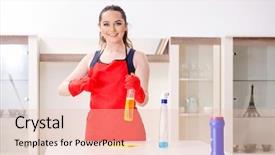  Presentation with pregnant woman cleaning - Colorful presentation design enhanced with wipe room - young beautiful woman cleaning apartment backdrop and a lemonade colored foreground