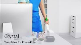  Presentation with wipe - PPT theme consisting of wipe room - young woman cleaning computer table background and a light gray colored foreground