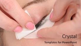  Presentation with eyelashes - Slide deck with wiping mascara from eyelashes before facial mask applying background and a coral colored foreground