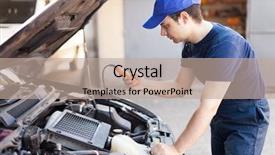  Presentation with wire auto - Colorful presentation theme enhanced with wire auto - mechanic using an electronic tester backdrop and a coral colored foreground