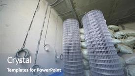  Presentation with construction materials - Audience pleasing presentation design consisting of wire rod - rolls of metal grating backdrop and a  colored foreground