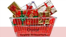  Presentation with christmas presents - Cool new presentation theme with wire shopping basket full of gift wrapped christmas presents isolated on a white background backdrop and a red colored foreground