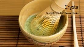  Presentation with spoon - Presentation design consisting of wire whisk for zen tea background and a gold colored foreground