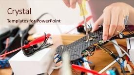  Presentation with parts - Audience pleasing slides consisting of wired body - assembler the parts on flying backdrop and a  colored foreground