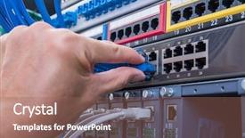  Presentation with body network - PPT theme enhanced with wired body - man working in network server background and a coral colored foreground