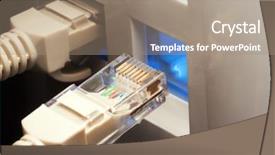  Presentation with computer network - Cool new PPT theme with wired connector rj45 computer network backdrop and a coral colored foreground