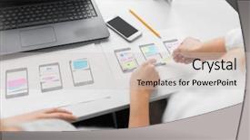  Presentation with web design - Cool new slide deck with wireframe - app design technology and business backdrop and a light gray colored foreground