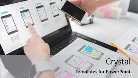  Presentation with web design - PPT theme featuring wireframe - app design technology and business background and a light gray colored foreground