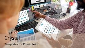  Presentation with web design - Presentation design consisting of wireframe - people technology and web design background and a coral colored foreground