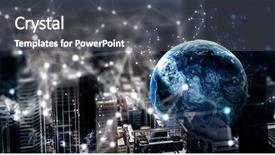  Presentation with wireless - Slides featuring wireframe - wireless technologies and business city background and a dark gray colored foreground