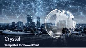  Presentation with wireless - Slide deck enhanced with wireframe - wireless technologies and business city background and a navy blue colored foreground