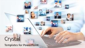  Presentation with wireless communication concept - Audience pleasing slide deck consisting of wireless communication concept - hands of business woman backdrop and a soft green colored foreground