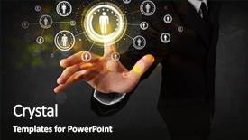  Presentation with wireless network - Audience pleasing slide deck consisting of wireless communication concept - modern man touching future technology backdrop and a black colored foreground