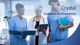  Presentation with digital healthcare - Cool new PPT theme with wireless communication technology medical - front view of confident surgeons backdrop and a  colored foreground