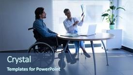  Presentation with mature female surgeon - Beautiful theme featuring wireless communication technology medical - front view of mature caucasian backdrop and a ocean colored foreground